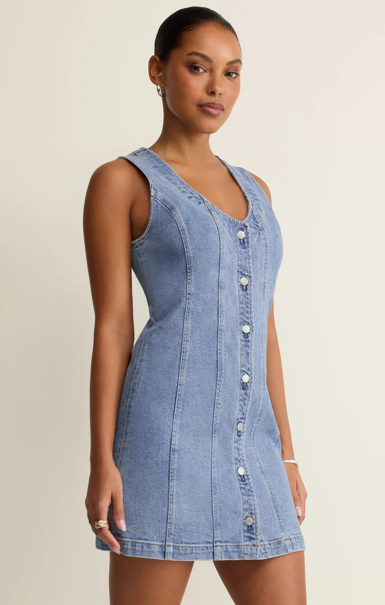 Jolie Denim Seamed Mini Dress - Avalon