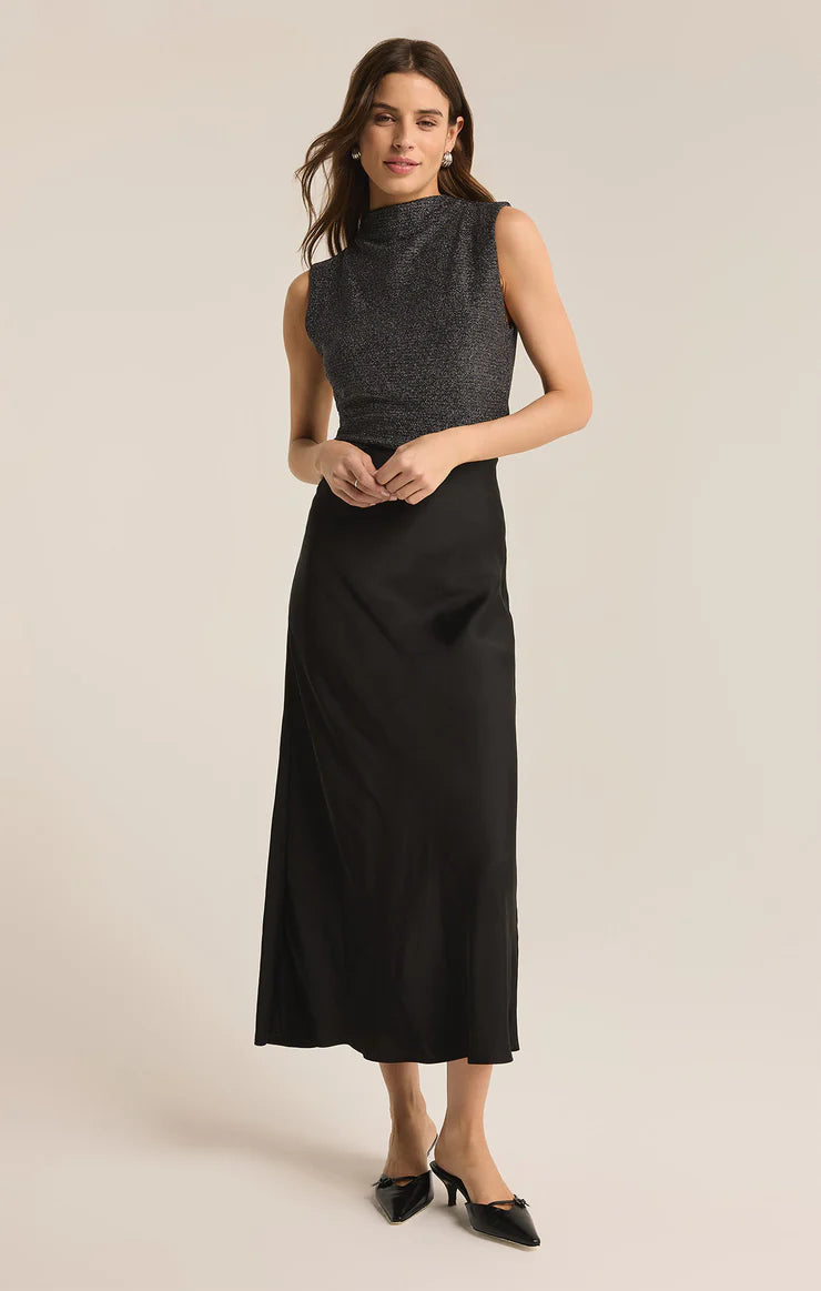 Z SUPPLY - Europa Luxe Sheen Midi Skirt - Black