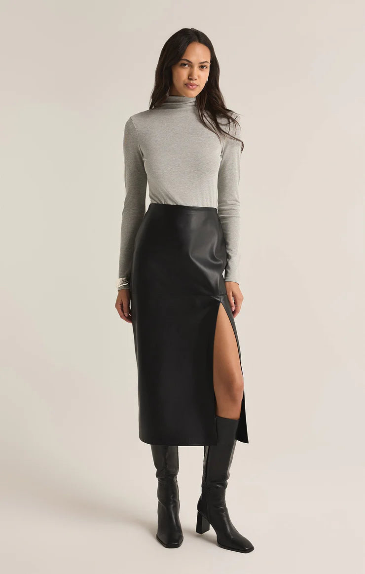 Z SUPPLY - Metropolitan Faux Leather Midi Skirt - Black