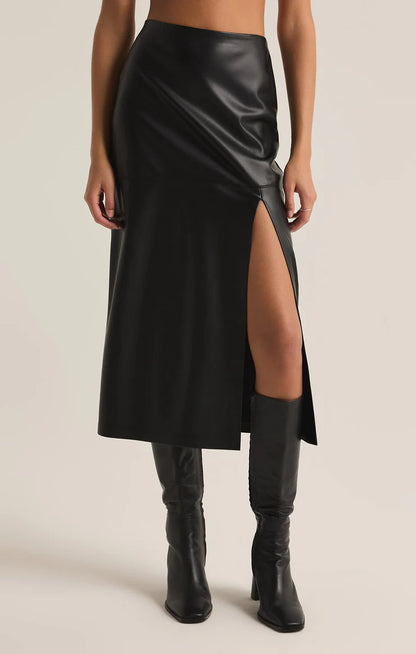 Z SUPPLY - Metropolitan Faux Leather Midi Skirt - Black