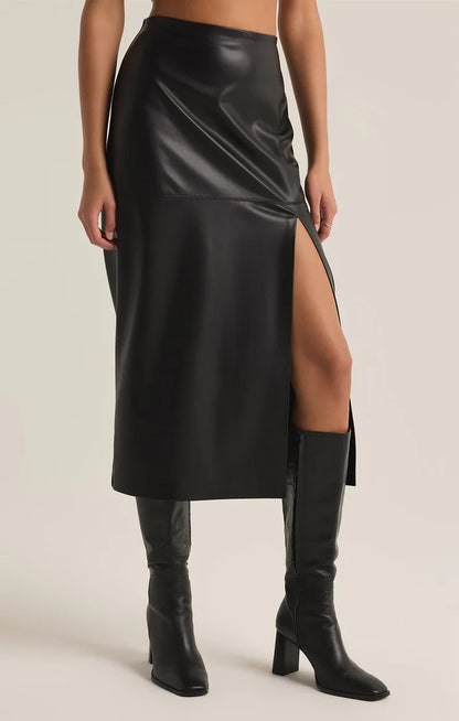 Z SUPPLY - Metropolitan Faux Leather Midi Skirt - Black