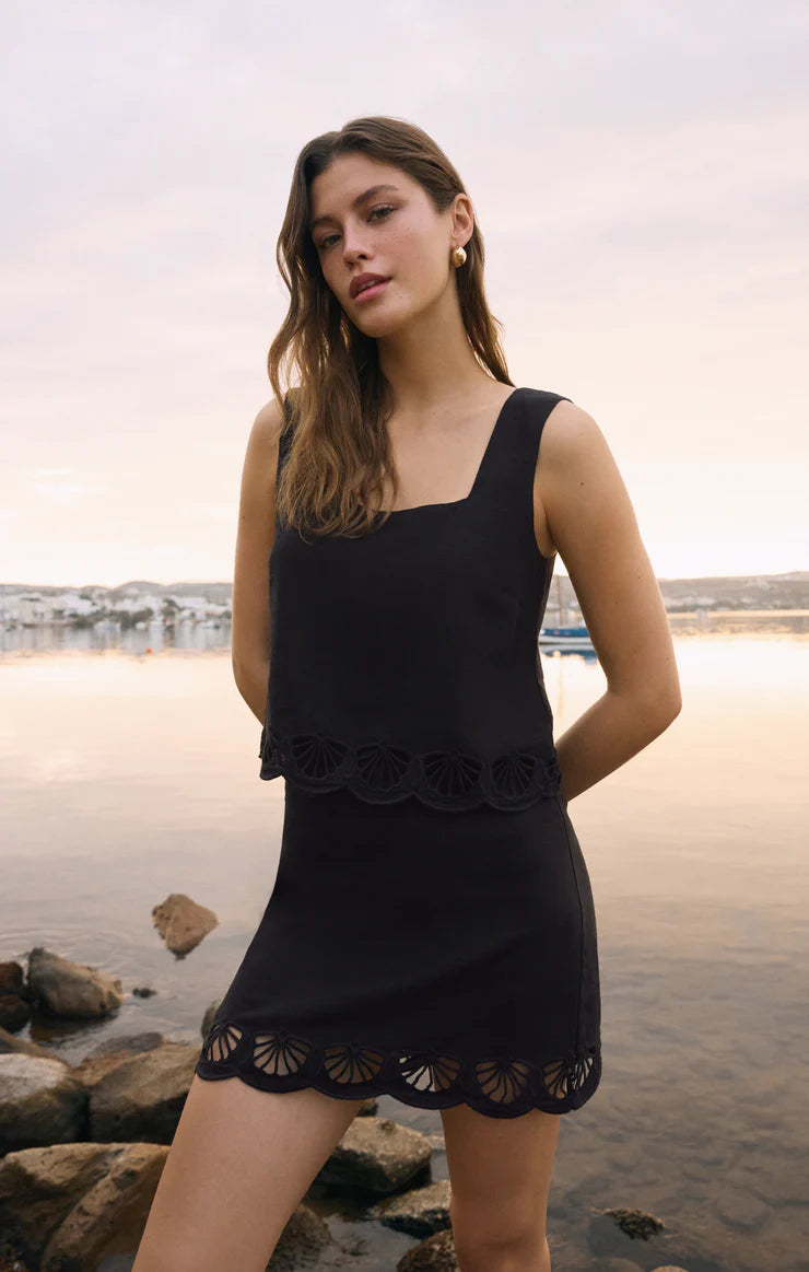 Charlene Embroidered Linen Mini Skirt - Black