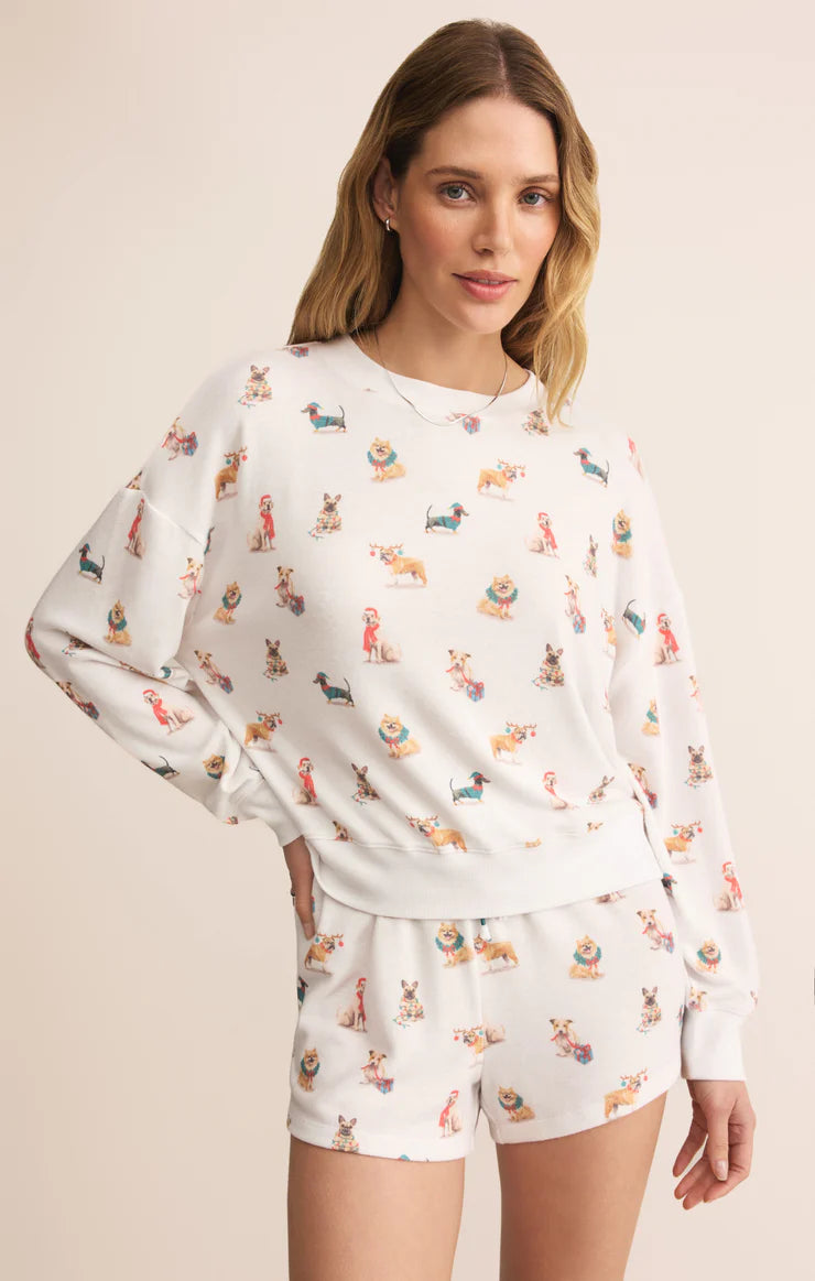 Cozy Up Pup Long Sleeve Top - White