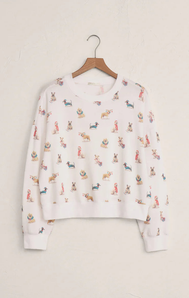 Cozy Up Pup Long Sleeve Top - White