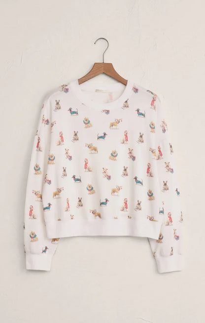 Cozy Up Pup Long Sleeve Top - White