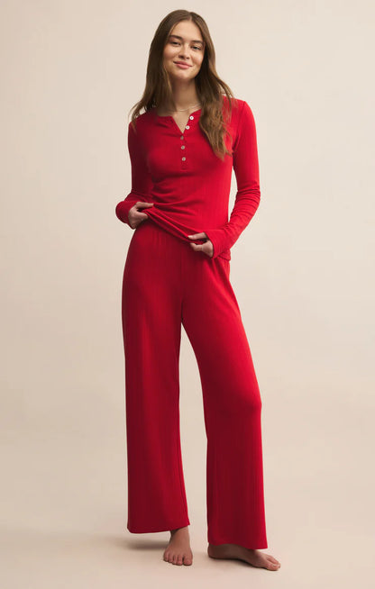 Holly Pointelle Long Sleeve Top - Festive Red