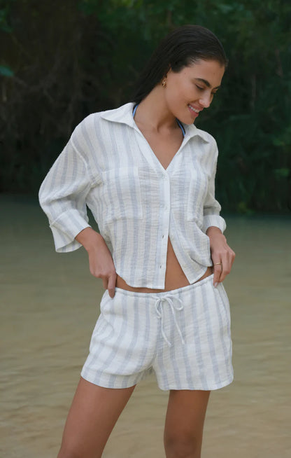 Daylight Striped Airy Gauze Shorts - Sea Salt
