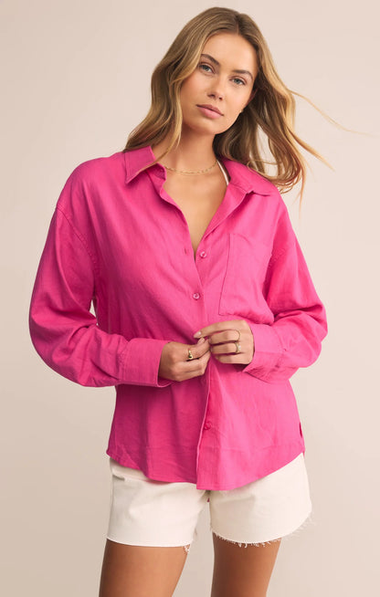 Alfie Linen Button Up - Island Pink