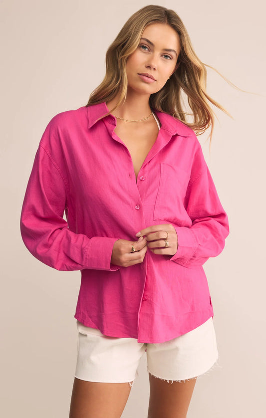 Alfie Linen Button Up - Island Pink