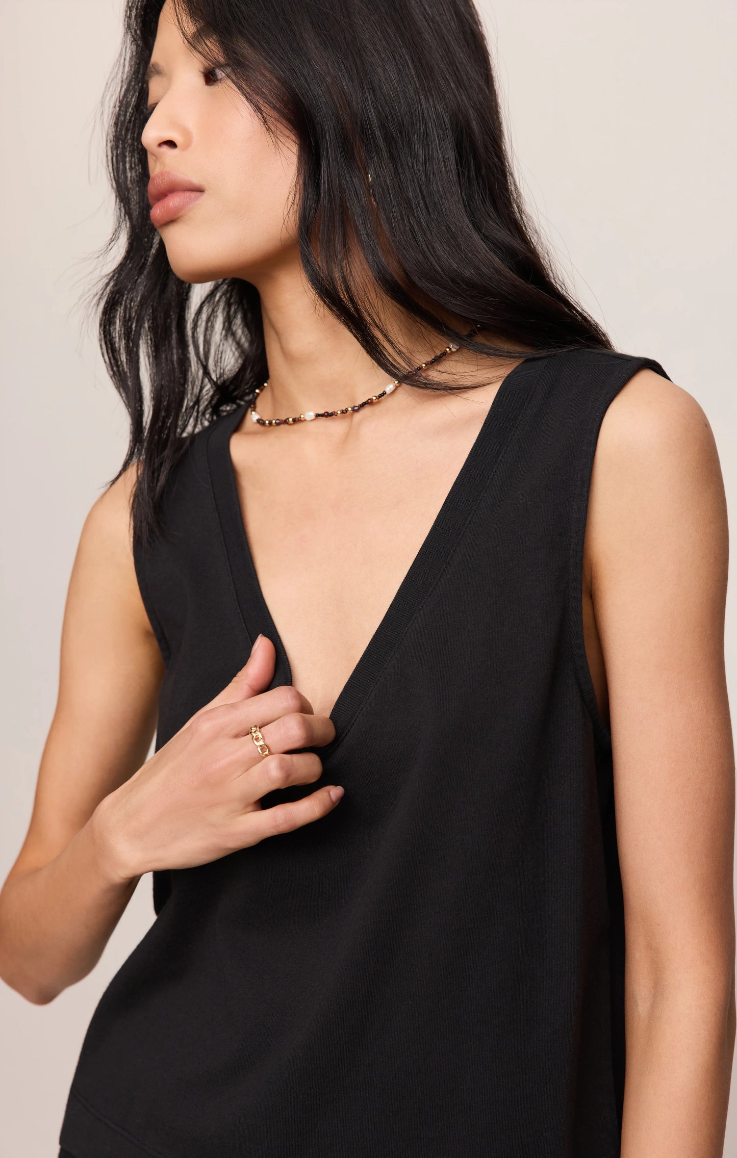 Sloane V-Neck Cotton Jersey Tank - True Black