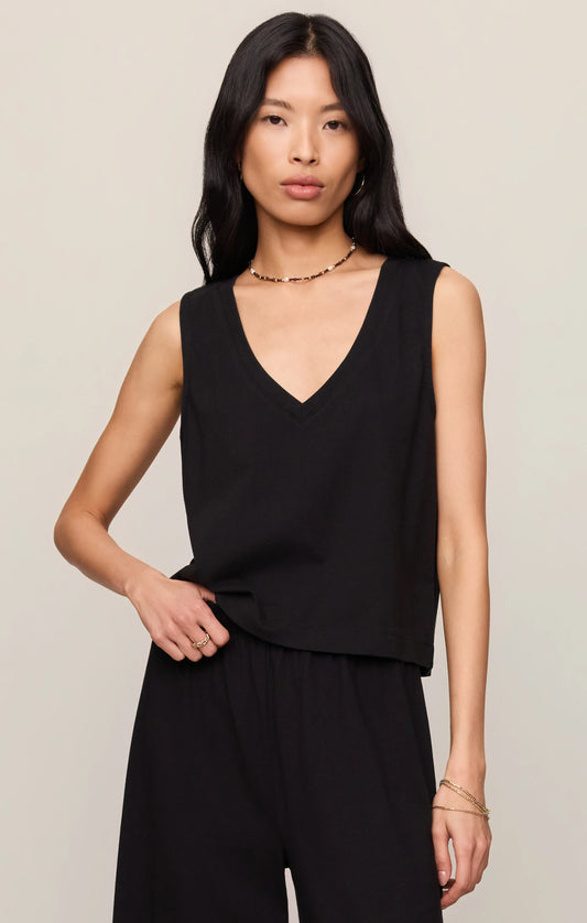 Sloane V-Neck Cotton Jersey Tank - True Black