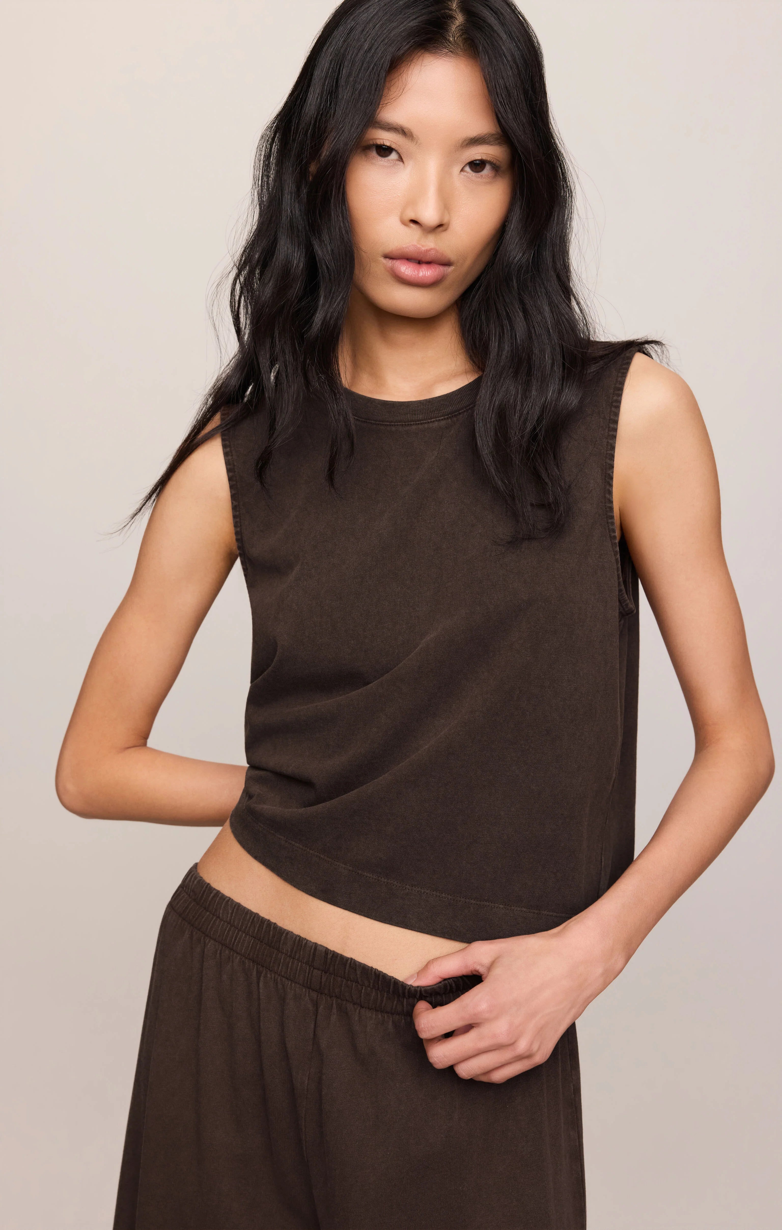 Sloane Cotton Jersey Tank - Dark Chocolate