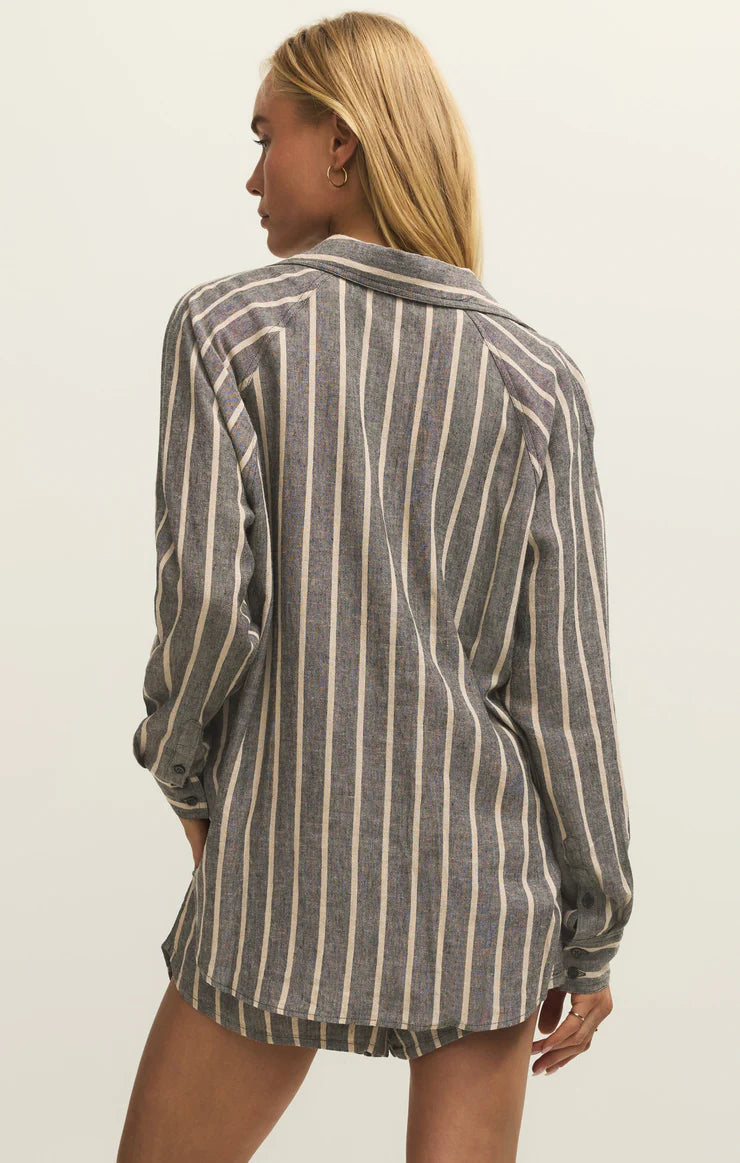 Perfect Linen Striped Top - Black