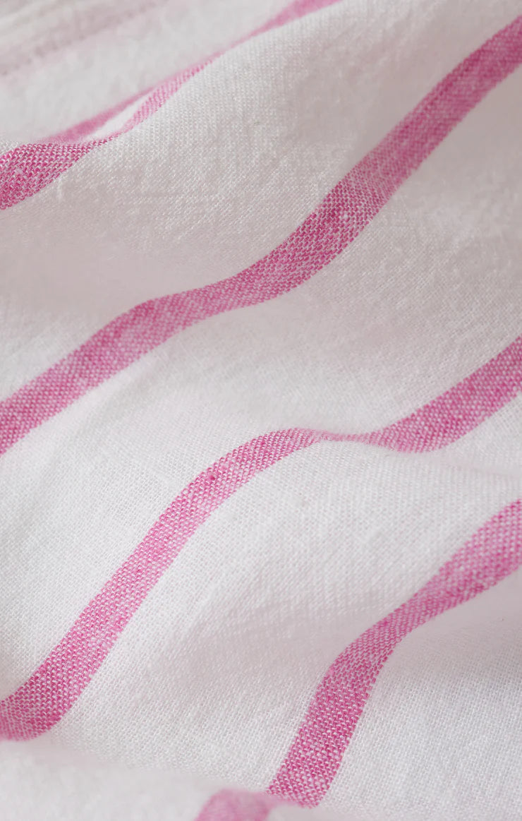 Perfect Linen Striped Top - Spanish Rose