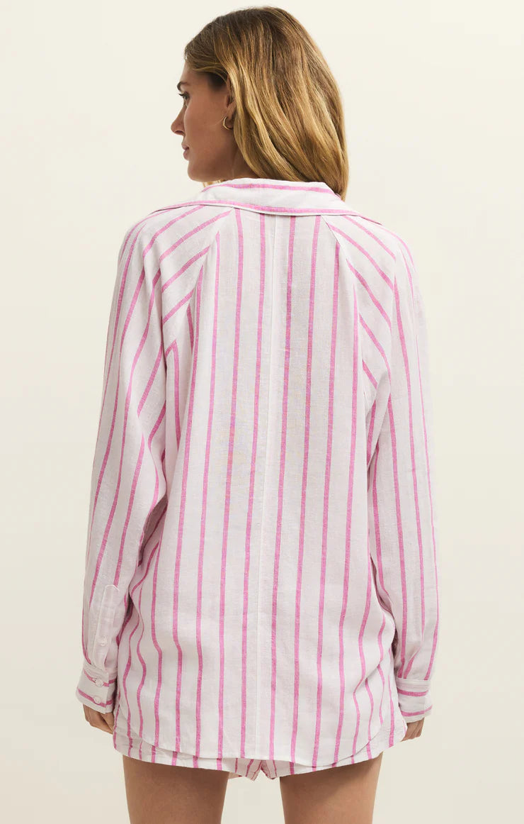 Line Rose Top Perfect Linen Striped Top - Spanish Rose – Spinout