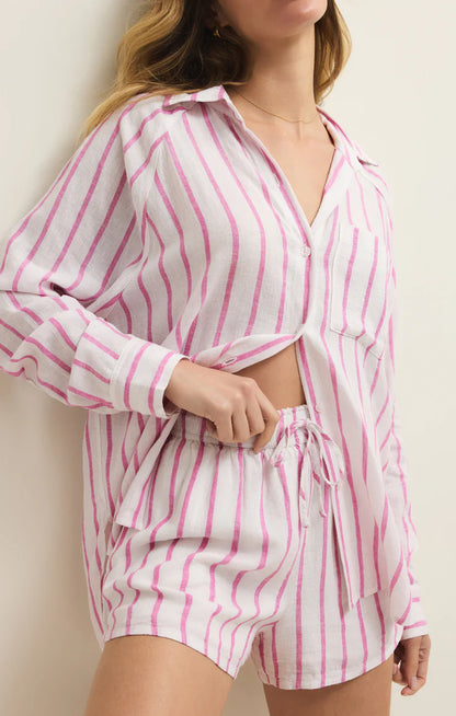 Perfect Linen Striped Top - Spanish Rose