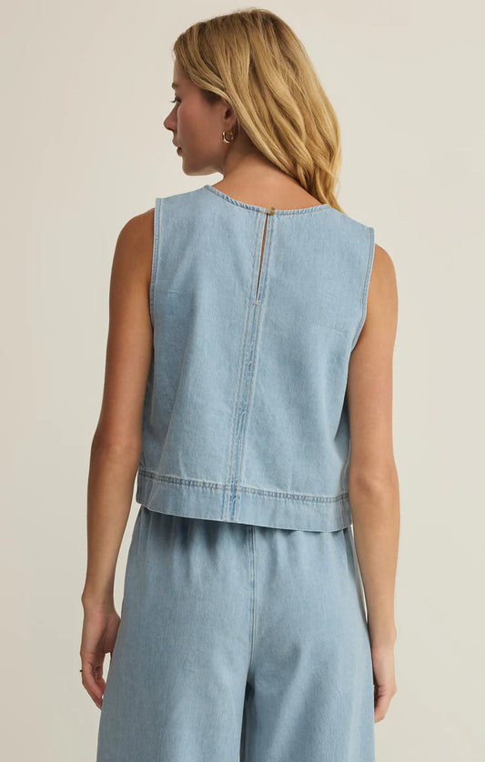 Sun Seeker Denim Cropped Tank - Coastal Water