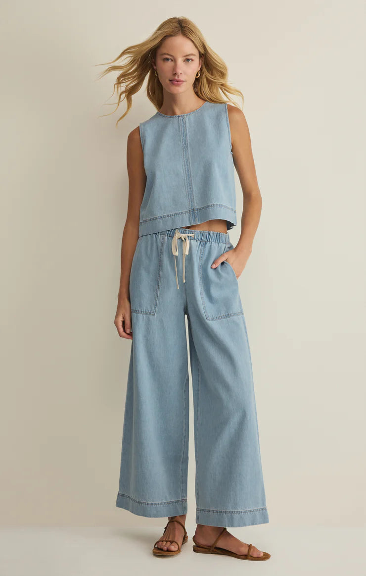 Sun Seeker Denim Cropped Tank - Coastal Water