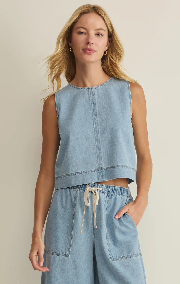 Sun Seeker Denim Cropped Tank - Coastal Water