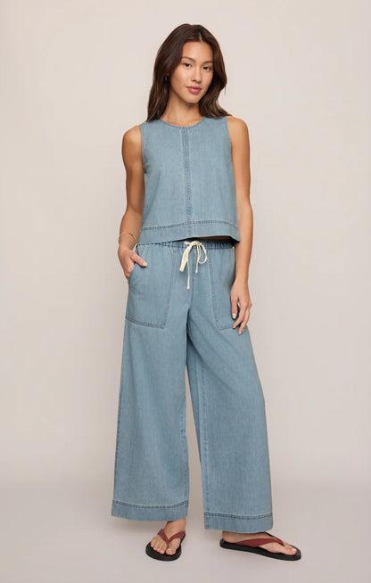 Sun Seeker Denim Cropped Tank - Coastal Water