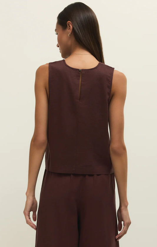 Sloane Linen Cropped Top - Chocolate Cherry