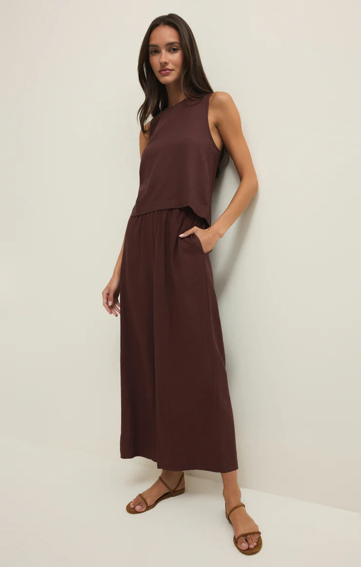 Sloane Linen Cropped Top - Chocolate Cherry