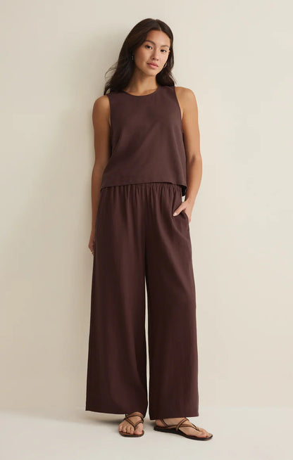 Sloane Linen Cropped Top - Chocolate Cherry