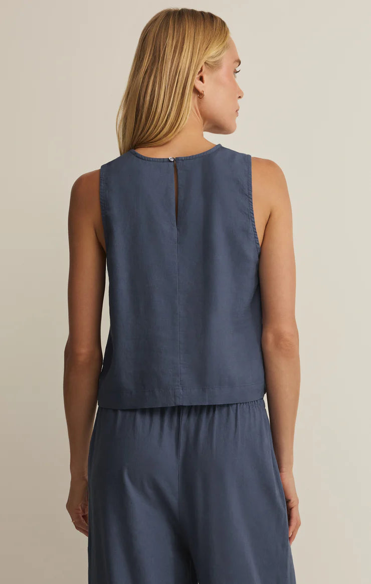 Sloane Linen Cropped Top - Vintage Indigo