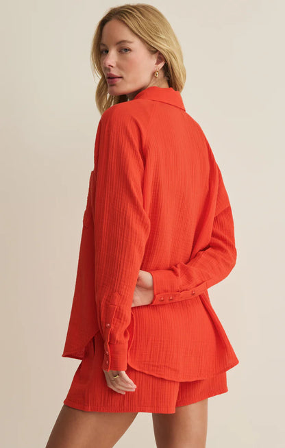 The Perfect Airy Gauze Button Up - Lychee