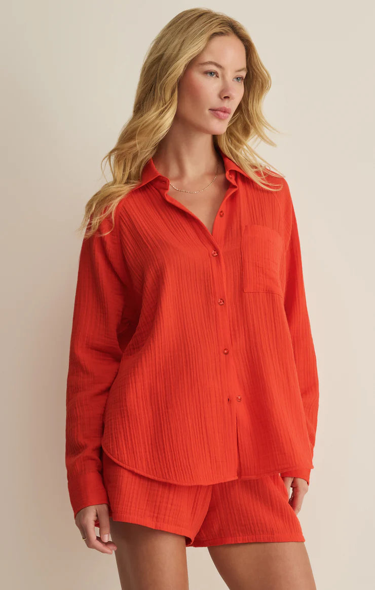 The Perfect Airy Gauze Button Up - Lychee