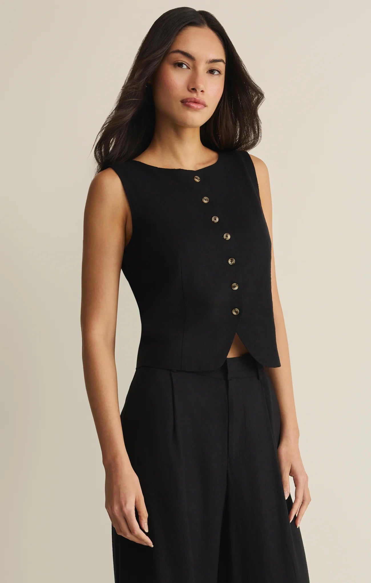 Roman Linen Vest - Black