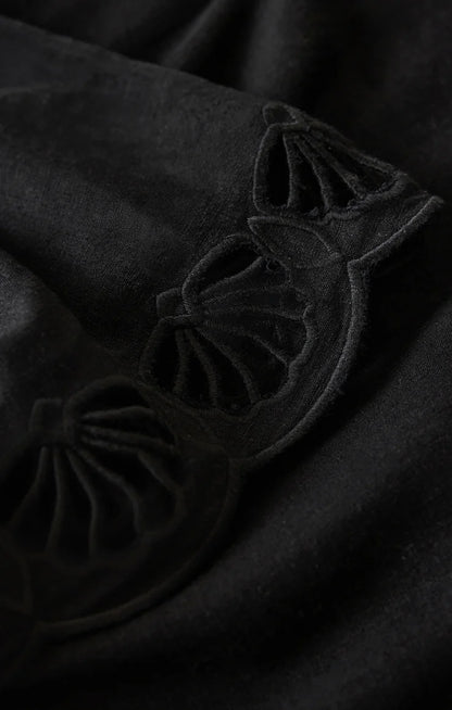 Charlene Embroidered Linen Top - Black