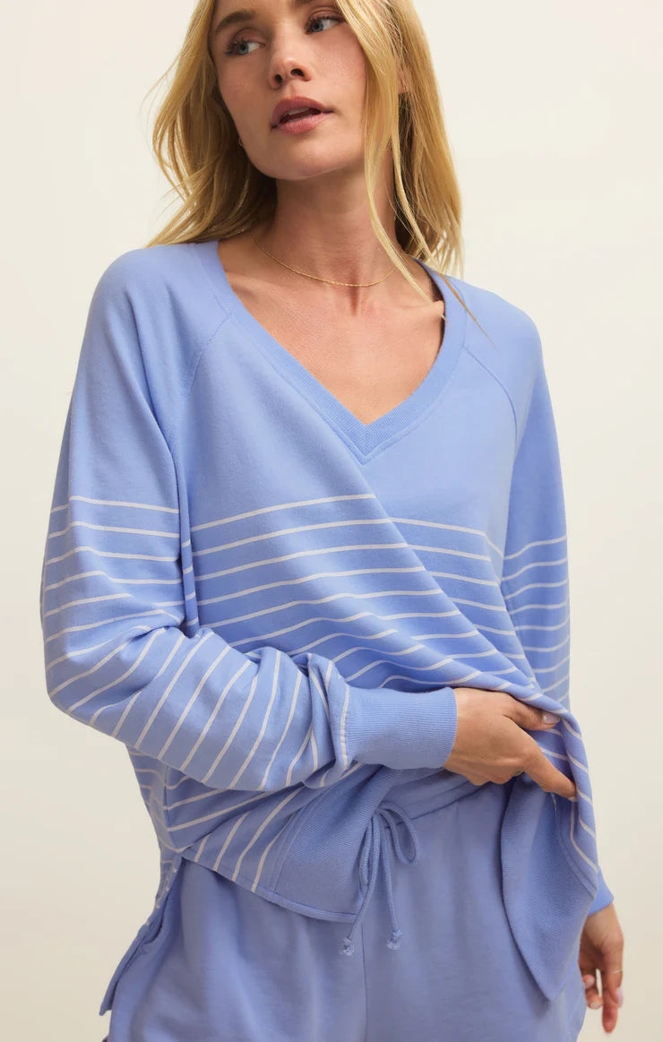 Weekender Stripe V-Neck - Barcelona Blue