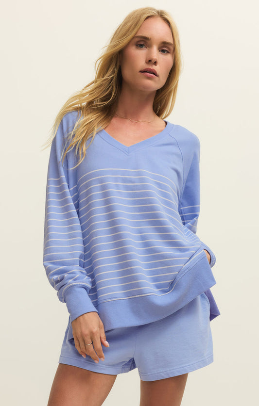 Weekender Stripe V-Neck - Barcelona Blue