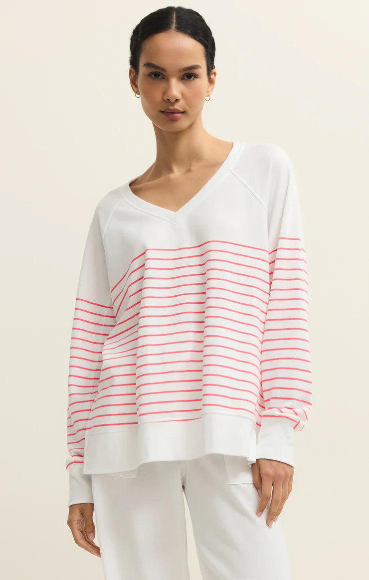 Weekender Stripe V-Neck - White - Spinout