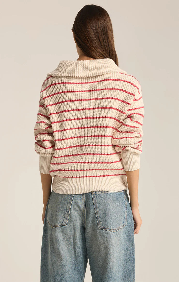 Z SUPPLY - Villa Half Zip Stripe Sweater - Red Pepper