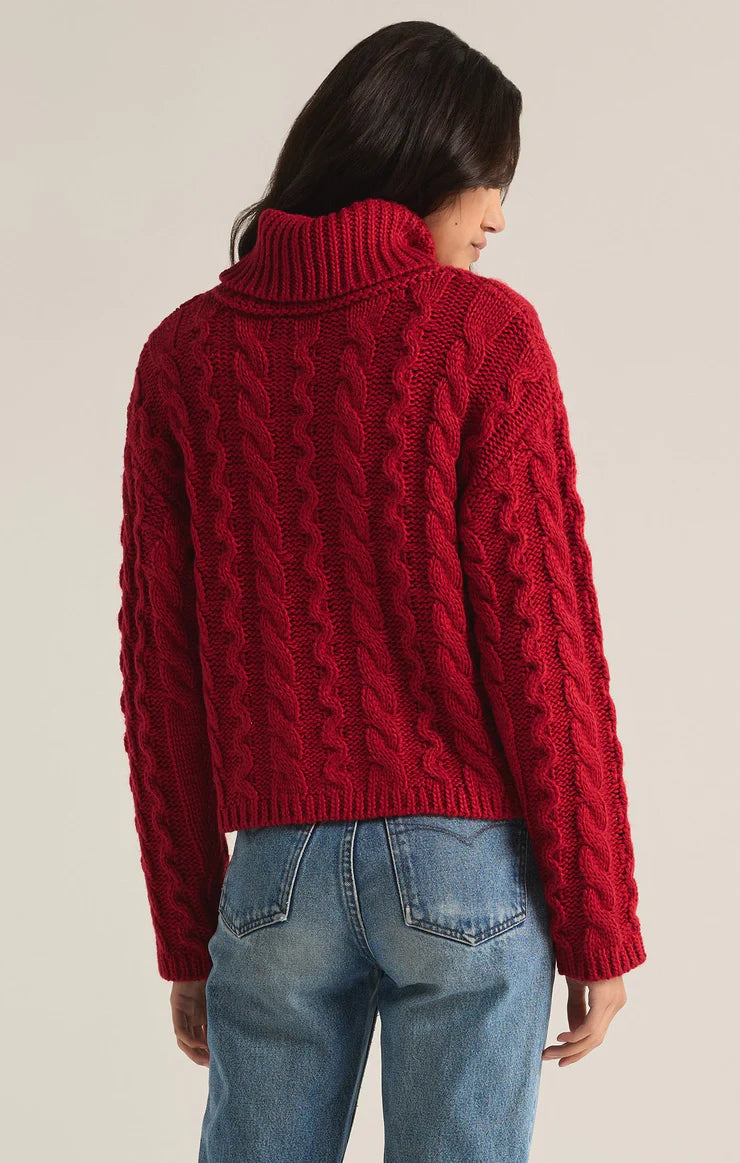 Z SUPPLY - Tied To You Cable Knit Turtleneck Sweater - Haute Red