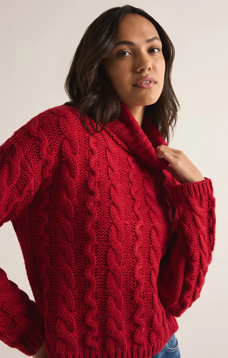 Z SUPPLY - Tied To You Cable Knit Turtleneck Sweater - Haute Red