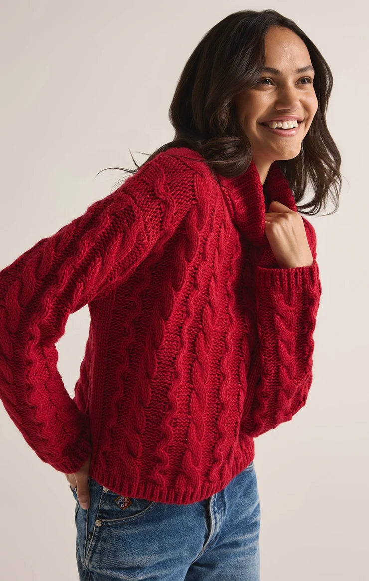 Z SUPPLY - Tied To You Cable Knit Turtleneck Sweater - Haute Red