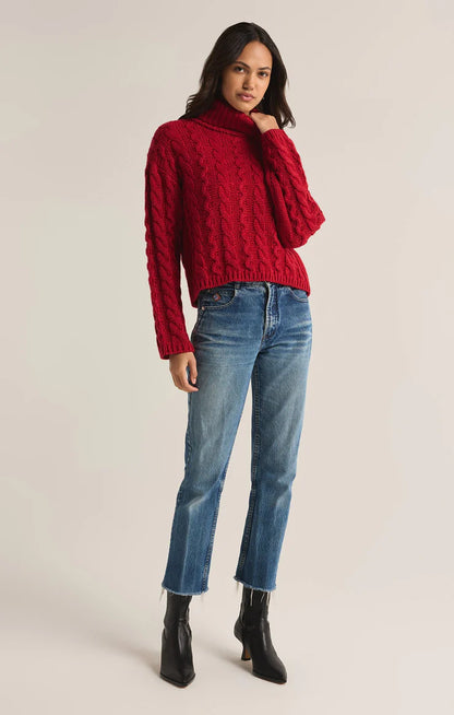 Z SUPPLY - Tied To You Cable Knit Turtleneck Sweater - Haute Red