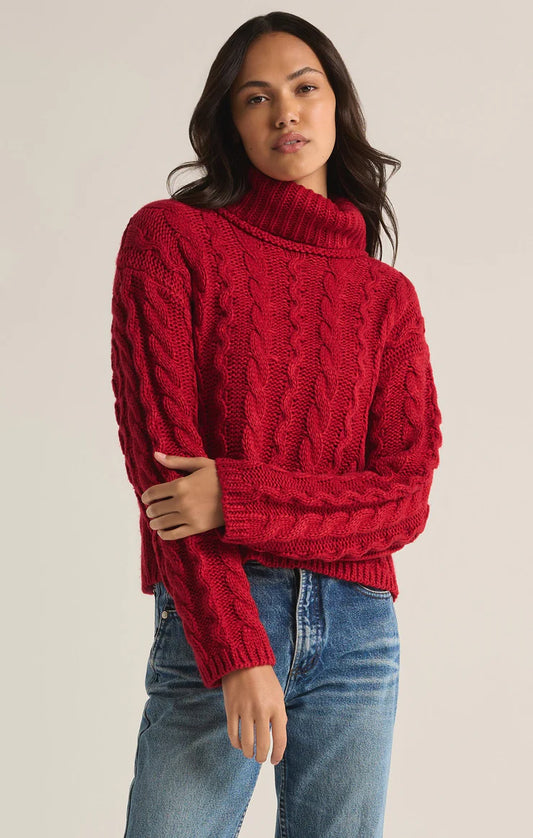 Z SUPPLY - Tied To You Cable Knit Turtleneck Sweater - Haute Red