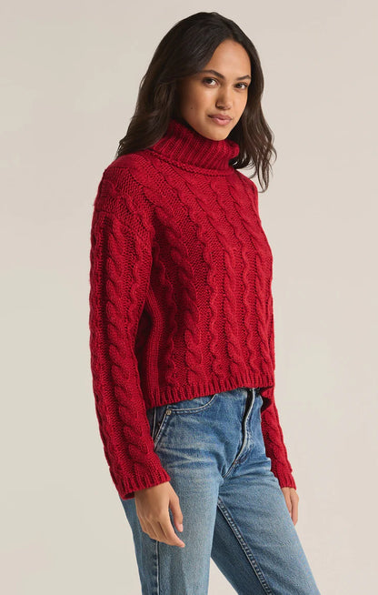 Z SUPPLY - Tied To You Cable Knit Turtleneck Sweater - Haute Red