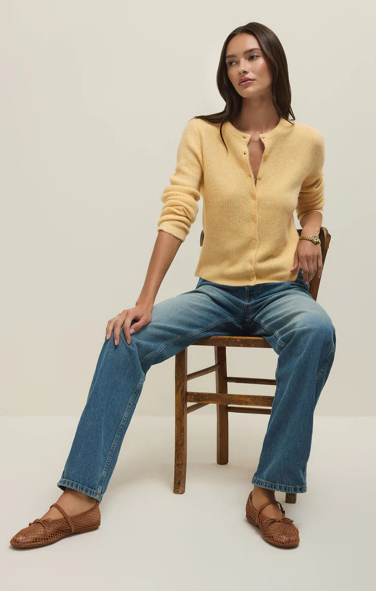 Medina Cozy Rib Cardigan - Custard