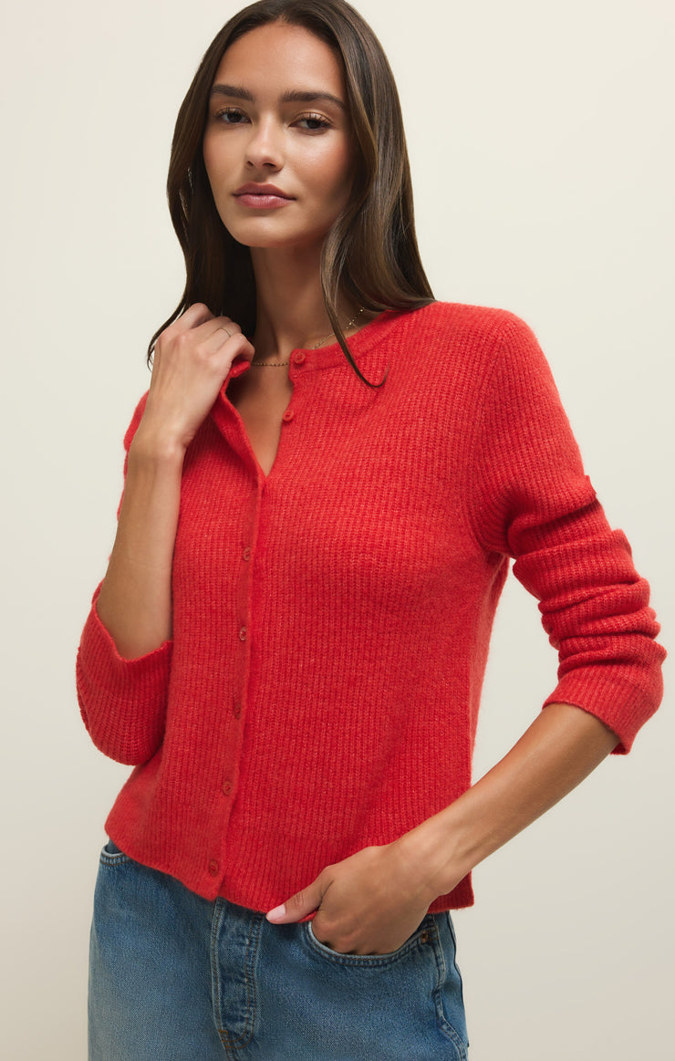 Medina Cozy Rib Cardigan - Red Lotus