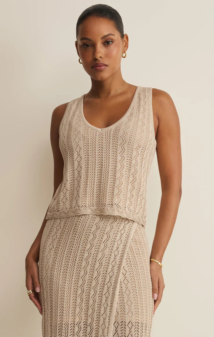 Glimmer Pointelle Tank - Gold Metallic