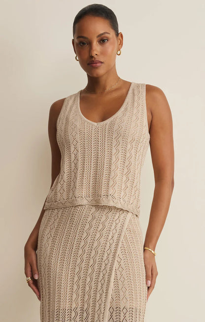 Glimmer Pointelle Tank - Gold Metallic