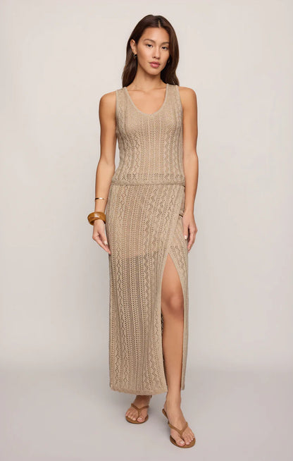 Glimmer Pointelle Tank - Gold Metallic