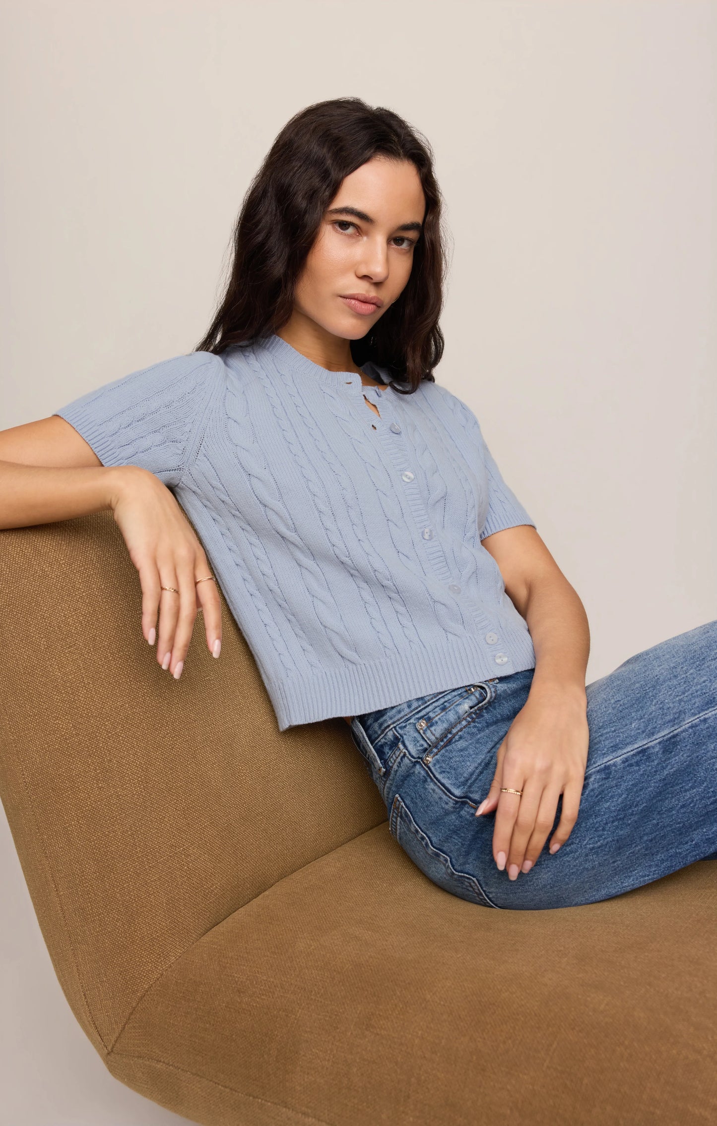 Cera Short Sleeve Cardigan - Skyline