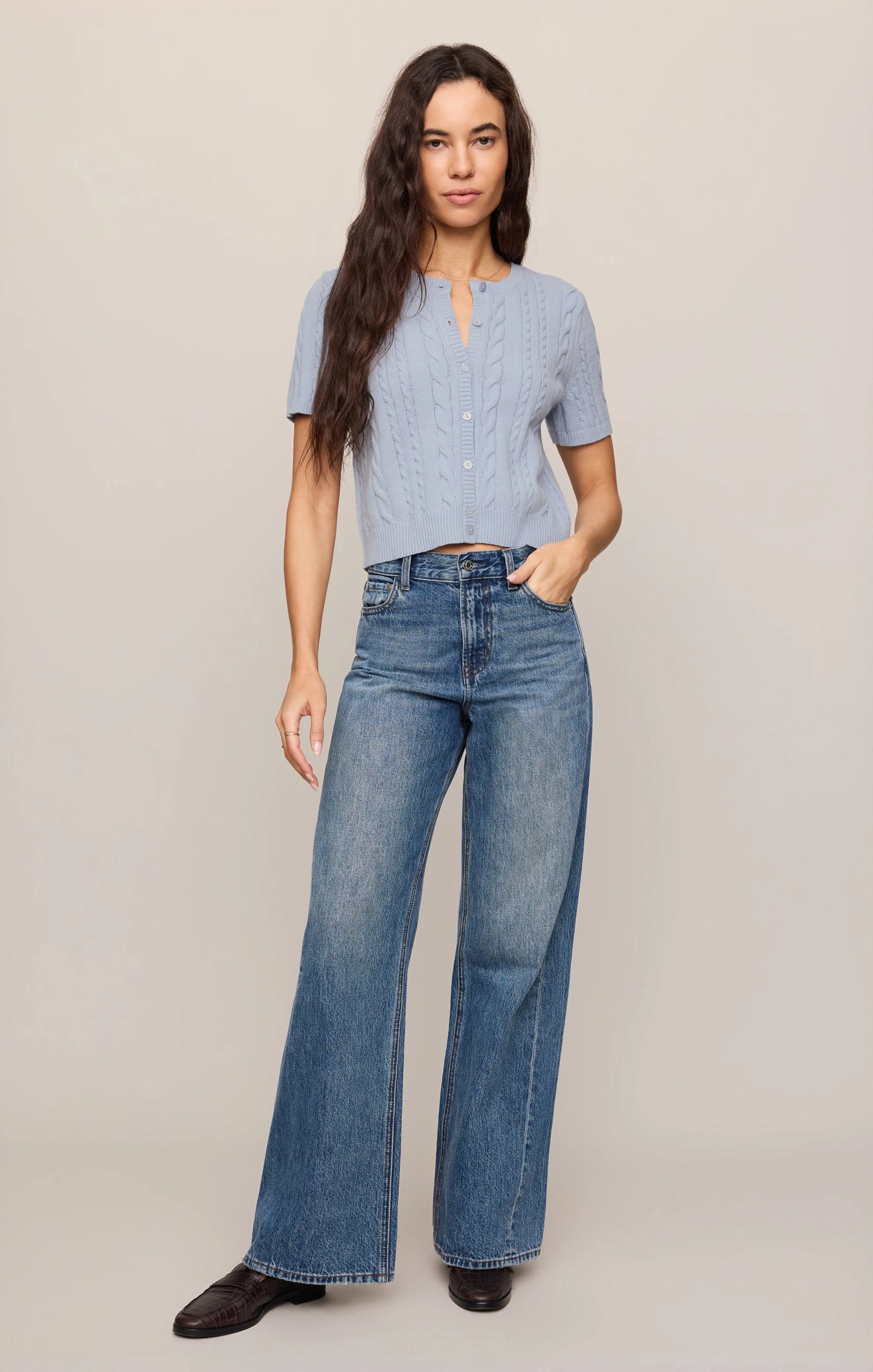 Cera Short Sleeve Cardigan - Skyline