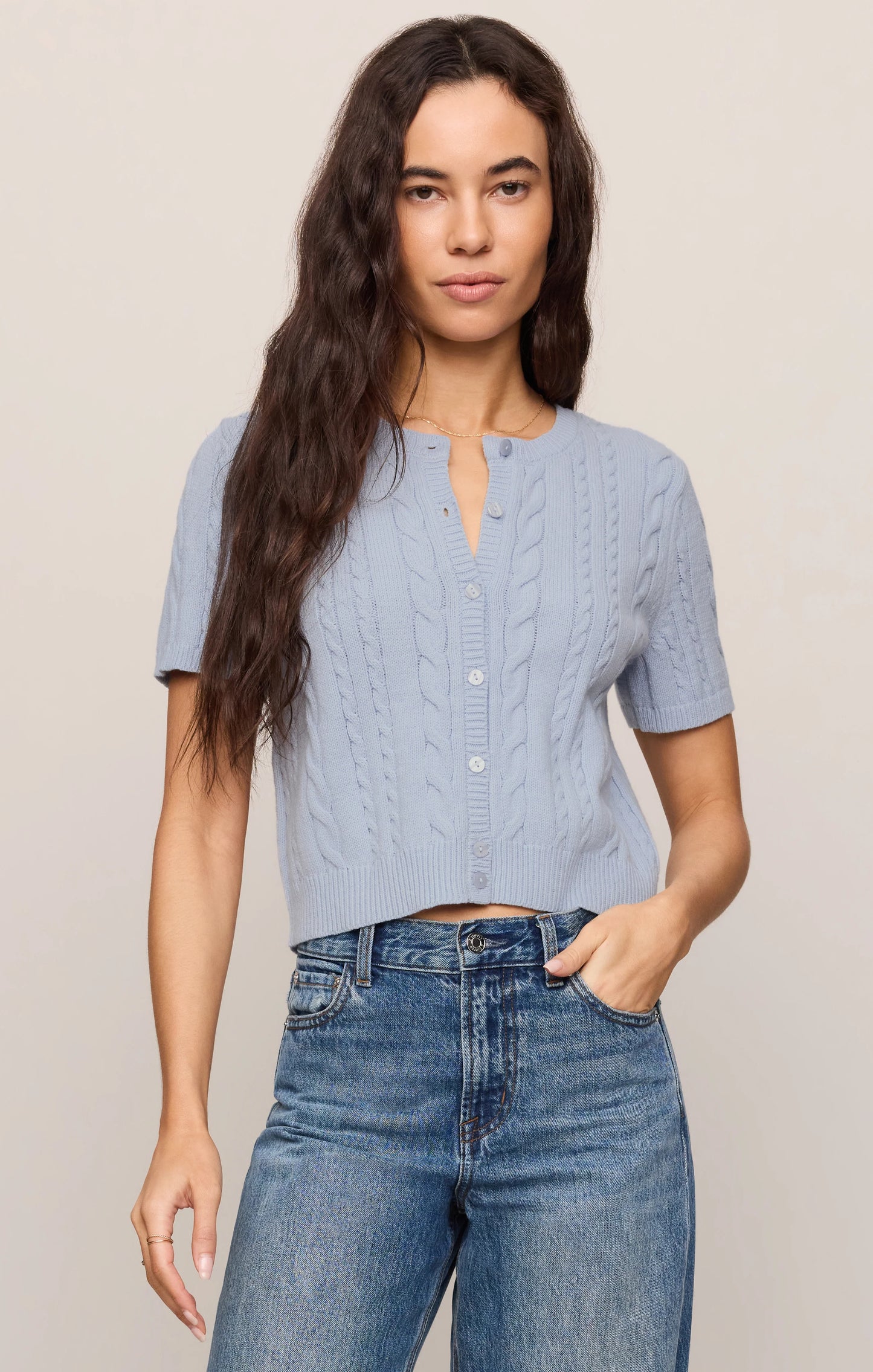 Cera Short Sleeve Cardigan - Skyline